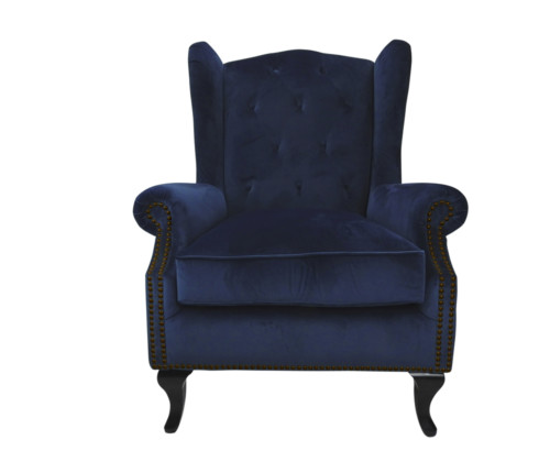 Velvet Chair, Studded Chair, Blue, Kingsbury, Scatter Box, Kingsbury Chair, 102 x 85 x 82 cm, Antique studed detail, Velvet, Upholstery fabric, Royal Blue, Navy Chair, Winged back