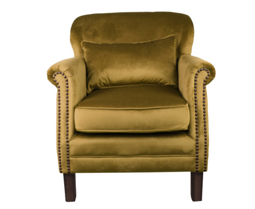 Camden Chair, 77 x 74 x 83 cm, Antique studed detail, Velour, Upholstery fabric, Amber Green, Green Chair, Velour Chair
