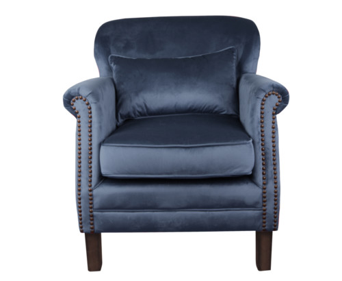 Camden Chair, 77 x 74 x 83 cm, Antique studded detail, Velour, Upholstery fabric, Midnight, Navy Chair, Velour Chair