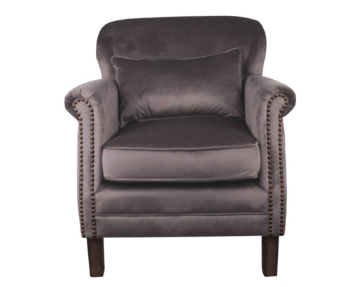 Camden Chair, 77 x 74 x 83 cm, Antique studded detail, Velour, Upholstery fabric, Pirate, grey Chair, Velour Chair