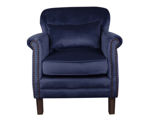 Camden Chair, 77 x 74 x 83 cm, Antique studded detail, Velour, Upholstery fabric, Royal Blue, Navy Chair, Velour Chair